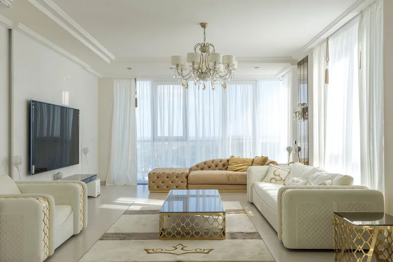 A bright, real modern living room in a verified listing